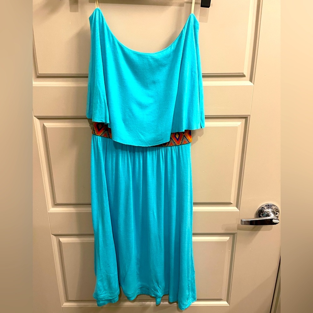 Turquoise Strapless Dress or Swim Cover-Up - Small